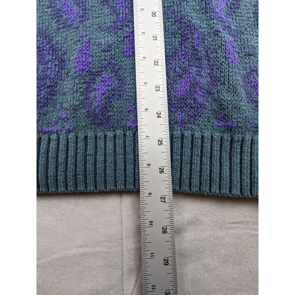 Vintage 90s Men's Large Sweater Paisley Print Retro Geek Chic Teal Purple - Picture 7 of 16
